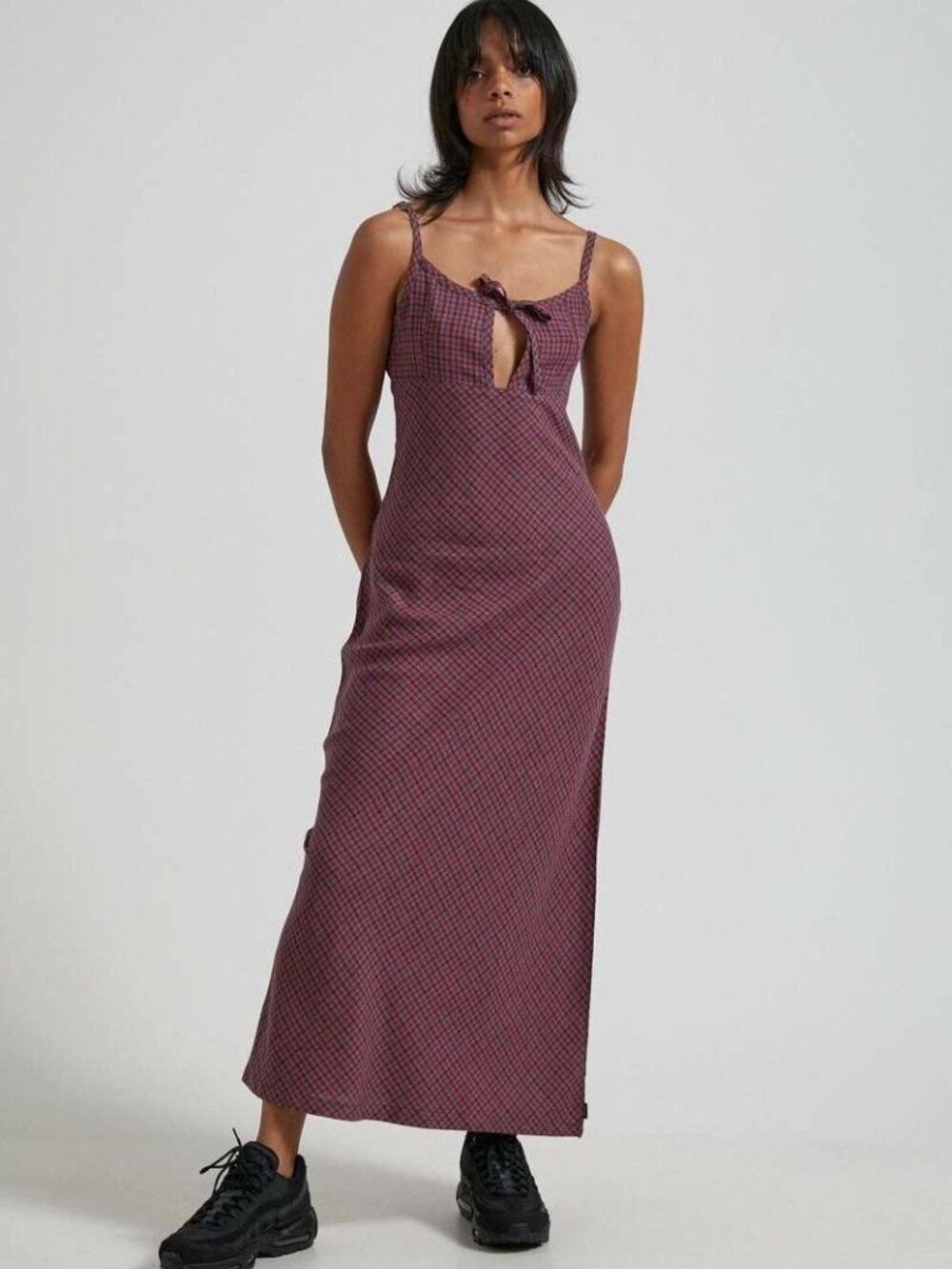 Afends Hemp Check Maxi Dress - Red Check - Size Small (US 4 / AU 8)